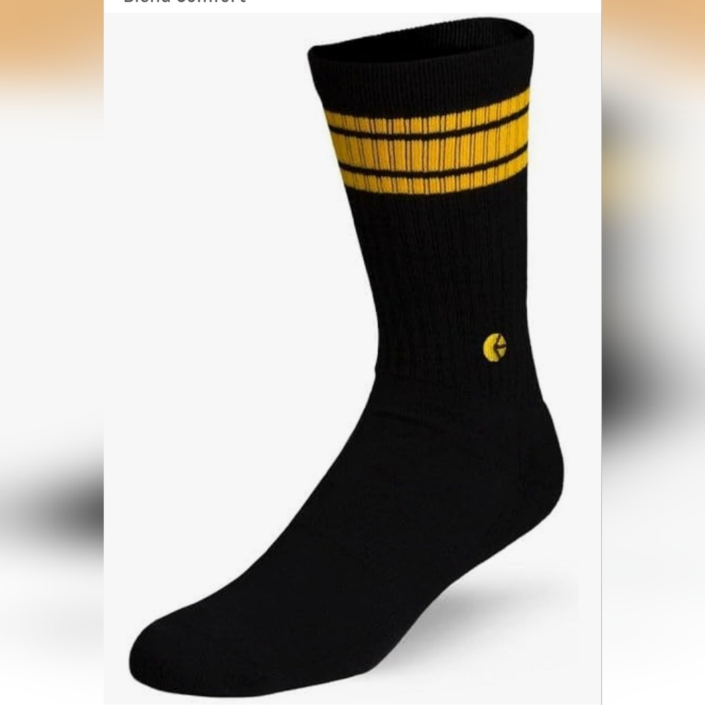 NWT Boy's ethika Black Crew Socks with Yellow Double Stripes